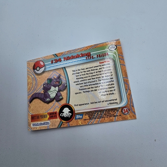 Pokemon 1999 TOPPS Nidoking #34 Blue Logo TV Animation Edition Card - Picture 3 of 4